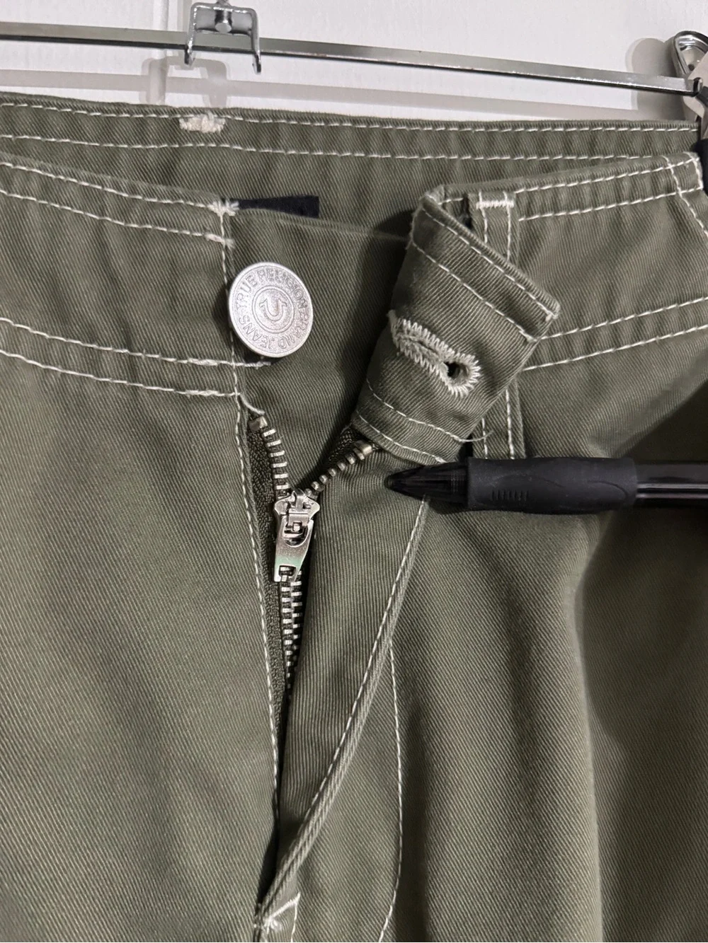 True Religion Olive Green Cargo Pants 30 Cotton Twill Regular Fit Button Zip